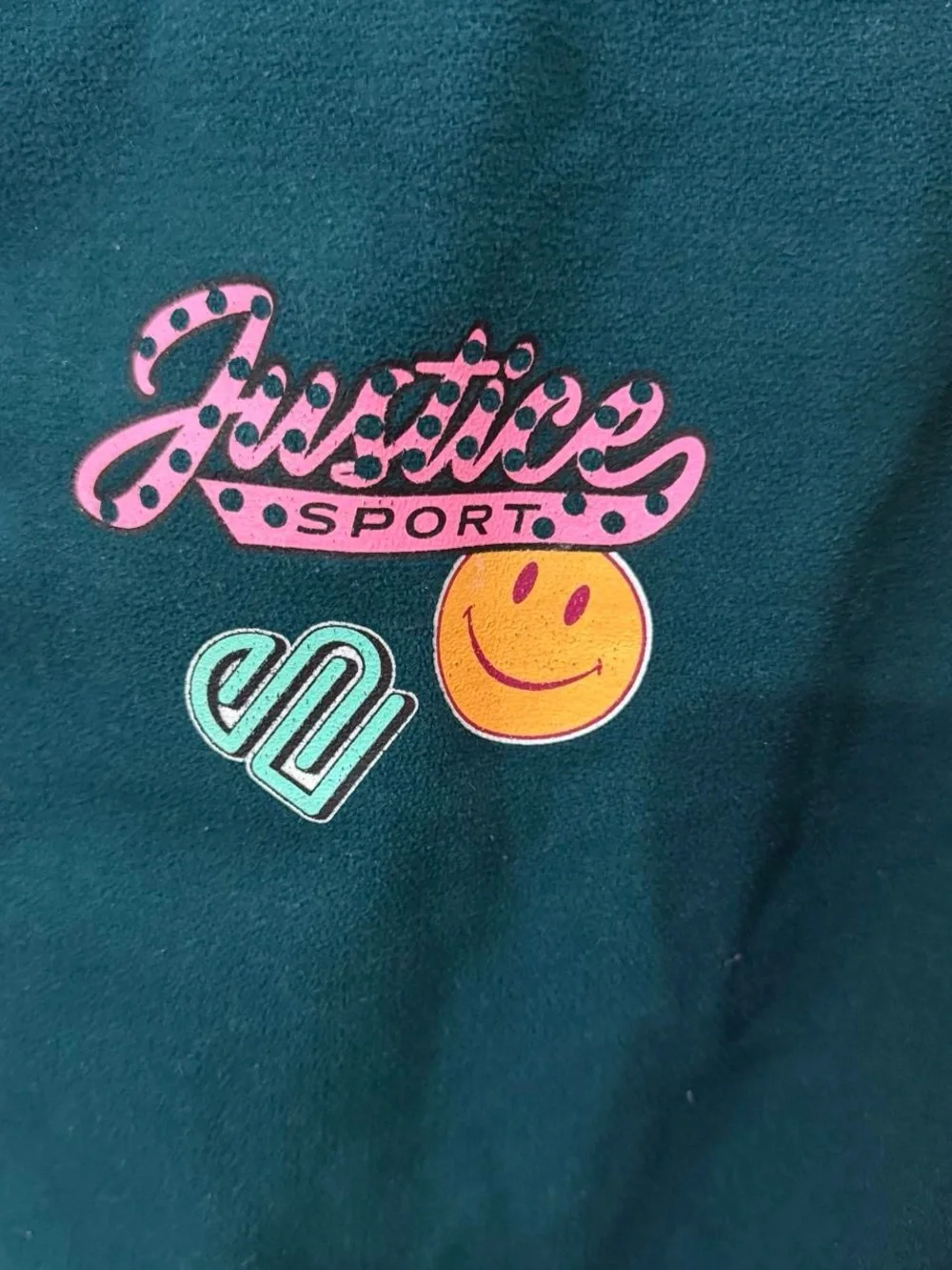 Justice Teal and White Varsity-Style Jacket with Patches